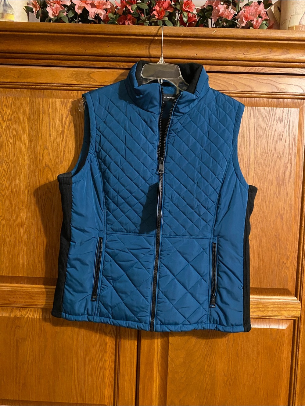 Andrew Marc Quilted Teal Green Puffer Vest with Black Side Panels